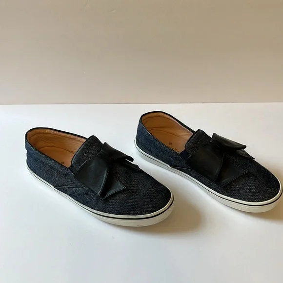 KATE SPADE Black Bow Dark Denim Slip-Ons Sz 7 - Picture 3 of 8